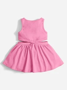 SHEIN Baby Girl Ribbed Knit Hollow Out Sundress, Comfortable, Cute And Sweet; Suitable For Summer - Baby Pink - View 2