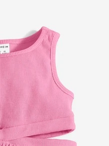 SHEIN Baby Girl Ribbed Knit Hollow Out Sundress, Comfortable, Cute And Sweet; Suitable For Summer - Baby Pink - View 3