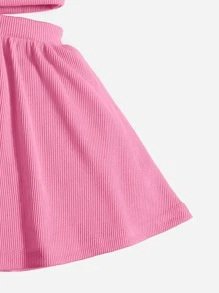 SHEIN Baby Girl Ribbed Knit Hollow Out Sundress, Comfortable, Cute And Sweet; Suitable For Summer - Baby Pink - View 4