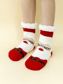 Calcetines de tripulación con patrón de Papá Noel de Navidad en contraste mullido - Multicolor - Ver 5