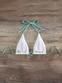 Ring Linked Halter Micro Triangle Bikini Top - White - View 4