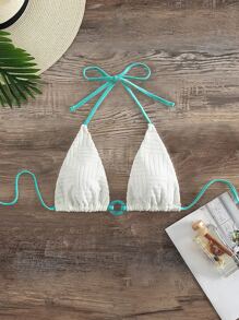 Ring Linked Halter Micro Triangle Bikini Top - White - View 5