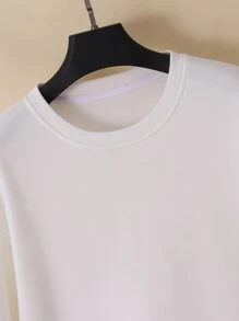 Manfinity Men Slogan & Eagle Print Drop Shoulder Pullover - White - View 5