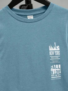 SHEIN Boys Letter Graphic Tee - Dusty Blue - View 3