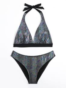 SHEIN Swim 鱷魚紋領頸式夏季沙灘比基尼套裝