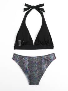 SHEIN Swim 鱷魚紋領頸式夏季沙灘比基尼套裝