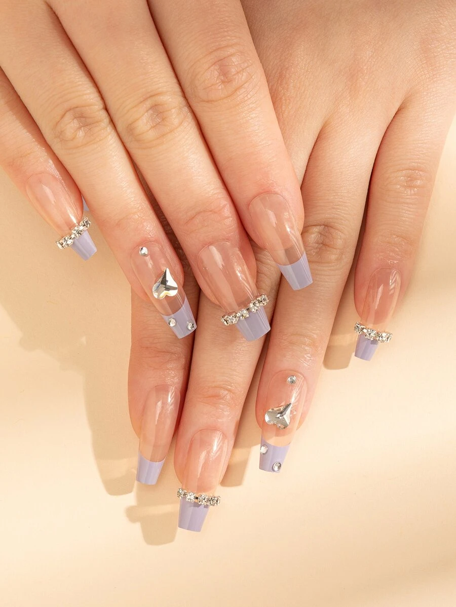 24 chiếc Dài Quan Tài 3D Kim Cương Giả Trang Trí Móng Tay Giả và 1 Dũa Móng Tay và 1 Băng Dính - Nhiều màu - Xem 1