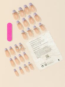 24 chiếc Dài Quan Tài 3D Kim Cương Giả Trang Trí Móng Tay Giả và 1 Dũa Móng Tay và 1 Băng Dính - Nhiều màu - Xem 2