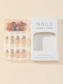 24 chiếc Dài Quan Tài 3D Kim Cương Giả Trang Trí Móng Tay Giả và 1 Dũa Móng Tay và 1 Băng Dính - Nhiều màu - Xem 5