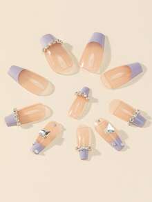 24 chiếc Dài Quan Tài 3D Kim Cương Giả Trang Trí Móng Tay Giả và 1 Dũa Móng Tay và 1 Băng Dính - Nhiều màu - Xem 6