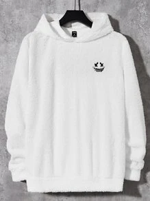 GENTILAND Men Expression Embroidery Teddy Hoodie - White - View 1