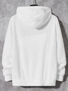 GENTILAND Men Expression Embroidery Teddy Hoodie - White - View 2