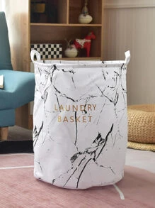 1pc Marble Print Laundry Hamper - Black and White - View 1
