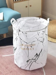 1pc Marble Print Laundry Hamper - Black and White - View 2