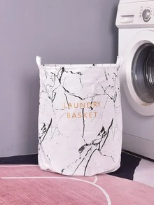 1pc Marble Print Laundry Hamper - Black and White - View 3