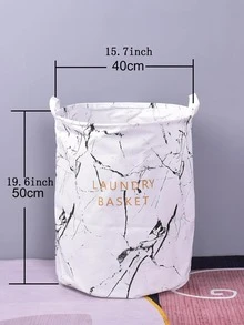 1pc Marble Print Laundry Hamper - Black and White - View 4