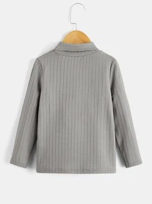 SHEIN Tops con trai lớn Gân đan Lá thư Giải trí - Xám - Xem 2