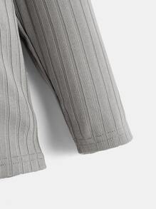 SHEIN Tops con trai lớn Gân đan Lá thư Giải trí - Xám - Xem 4