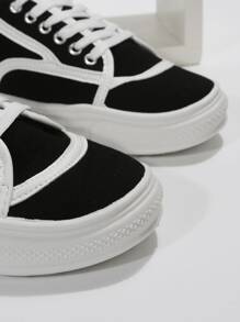 Two Tone Contrast Binding Detail Canvas Shoes - Black and White - View 4