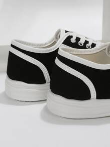 Two Tone Contrast Binding Detail Canvas Shoes - Black and White - View 5