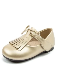 Girls Bow & Fringe Decor Mary Jane Flats - Gold - View 2