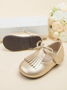 Girls Bow & Fringe Decor Mary Jane Flats - Gold - View 3
