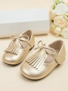 Girls Bow & Fringe Decor Mary Jane Flats - Gold - View 4