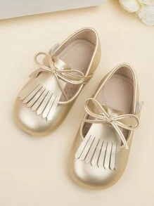 Girls Bow & Fringe Decor Mary Jane Flats - Gold - View 5