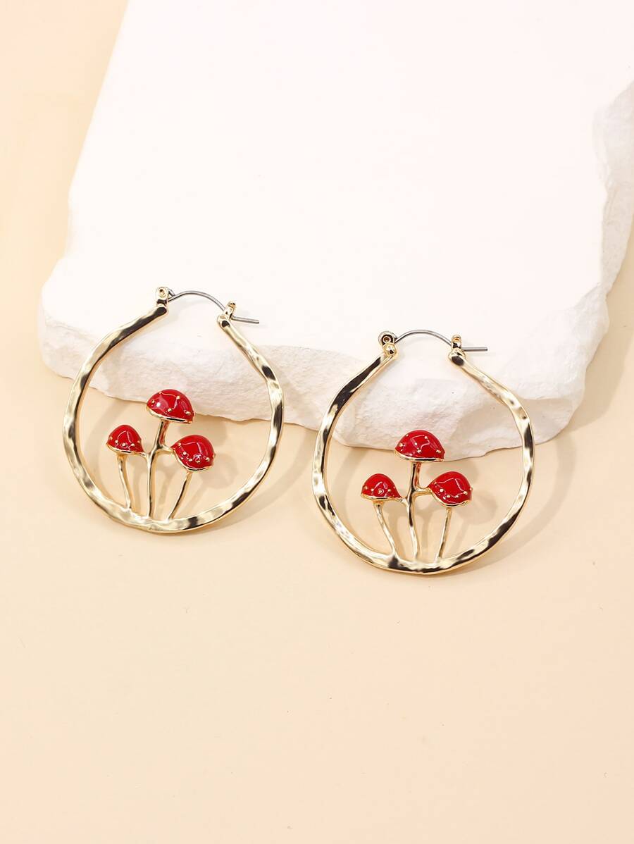 Mushroom Decor Hoop Earrings - Multicolor - View 1