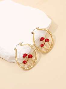 Mushroom Decor Hoop Earrings - Multicolor - View 2