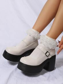 Zapatos mary jane plataforma con tacón grueso - Beis - Ver 1