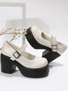 Zapatos mary jane plataforma con tacón grueso - Beis - Ver 2