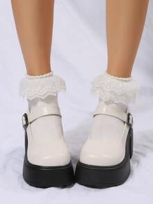 Zapatos mary jane plataforma con tacón grueso - Beis - Ver 5