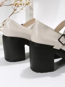 Zapatos mary jane plataforma con tacón grueso - Beis - Ver 6