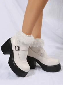 Zapatos mary jane plataforma con tacón grueso - Beis - Ver 7