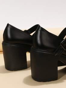 Platform Chunky Heeled Mary Jane Shoes - Black - View 4
