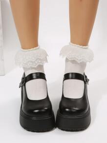Platform Chunky Heeled Mary Jane Shoes - Black - View 6