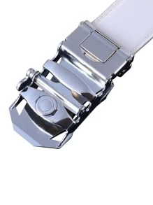 1条男女通用自动扣皮带，高品质仿皮纹理，男女皆宜，汽车设计，商务休闲秋季、万圣节秋冬配饰，适合青少年、青年、男士，休闲、户外、运动、度假、毕业礼物、生日礼物、日常佩戴 - 白色 - 查看 2