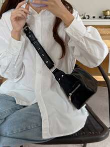 Túi Crossbody Nữ Thùa khuyết màu trơn Có thể điều chỉnh được Đúng mốt - màu đen - Xem 2