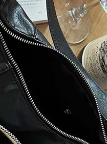 Túi Crossbody Nữ Thùa khuyết màu trơn Có thể điều chỉnh được Đúng mốt - màu đen - Xem 3