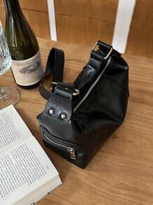 Túi Crossbody Nữ Thùa khuyết màu trơn Có thể điều chỉnh được Đúng mốt - màu đen - Xem 4