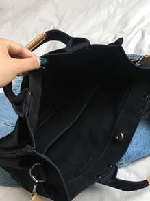 Túi tote vải đơn giản, Túi đeo chéo nữ, Túi nhiều túi có sức chứa lớn - màu đen - Xem 3