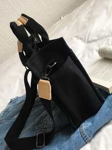 Túi tote vải đơn giản, Túi đeo chéo nữ, Túi nhiều túi có sức chứa lớn - màu đen - Xem 6