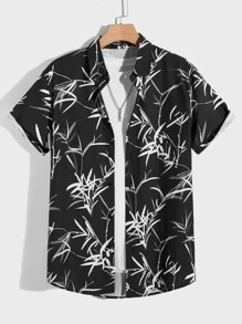Manfinity Men Plant Print Shirt Without Tee - Black and White - View 1