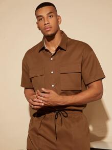 Manfinity Homme 男士翻蓋口袋襯衫和褲子 - 咖啡棕 - 查看 6