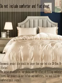 3pcs Satin Duvet Cover Set, Imitation Silk Bedding Set, Solid Color Quilt Cover Set (1pc Duvet Cover And 2pcs Pillowcases) - Khaki - View 4