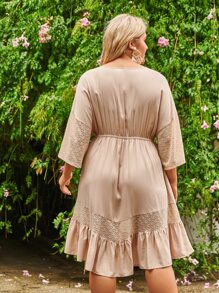 SHEIN VCAY Vestido con encaje bajo con fruncido