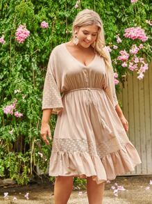 SHEIN VCAY Vestido con encaje bajo con fruncido