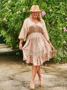 SHEIN VCAY Vestido con encaje bajo con fruncido