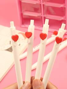 2pcs Heart Decor Gel Pen - White - View 3